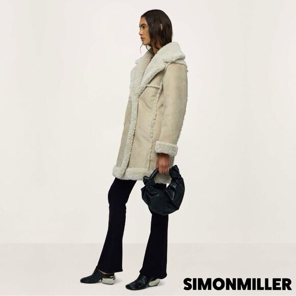 Simon Miller **NWT** Midi Jetz Faux-Fur Shearling Coat in Milk (Beige/Cream) - Picture 15 of 16